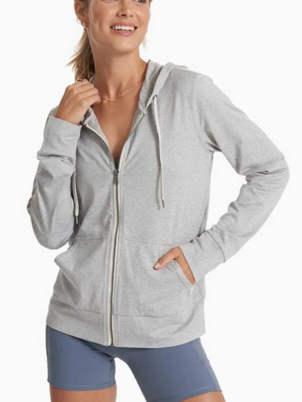 Vuori Light Gray Zip-Up Hoodie Jacket